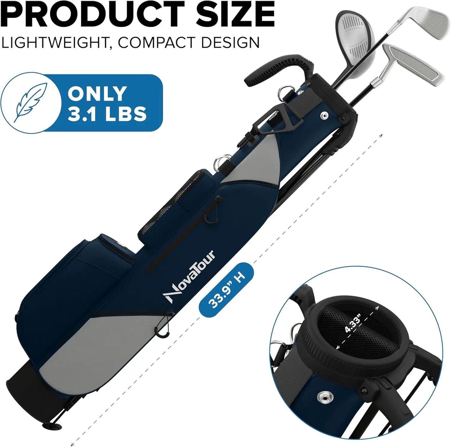 Ultra Lightweight Par 3 Golf Bag with Double Strap and 6 Zippered Pockets for Executive Courses