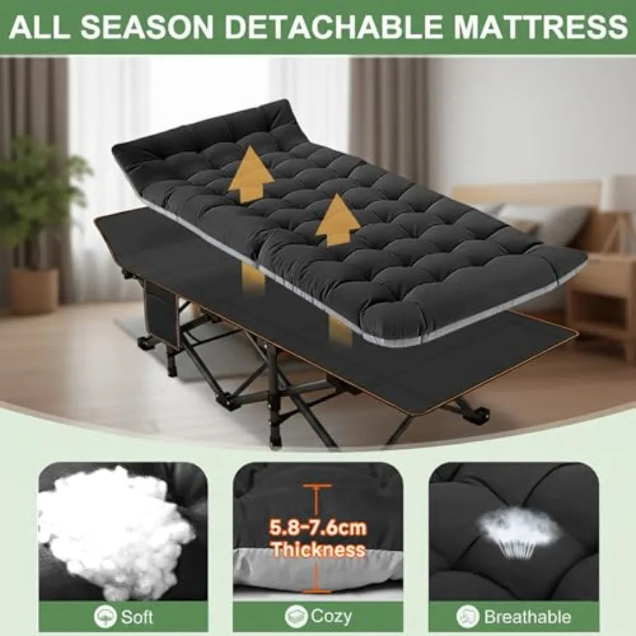 Camping Cot for Adults Folding Sleeping Cot with Mattress 500 lb Capacity Heavy Duty Outdoor Folding Sleeping Bed Portable Cot