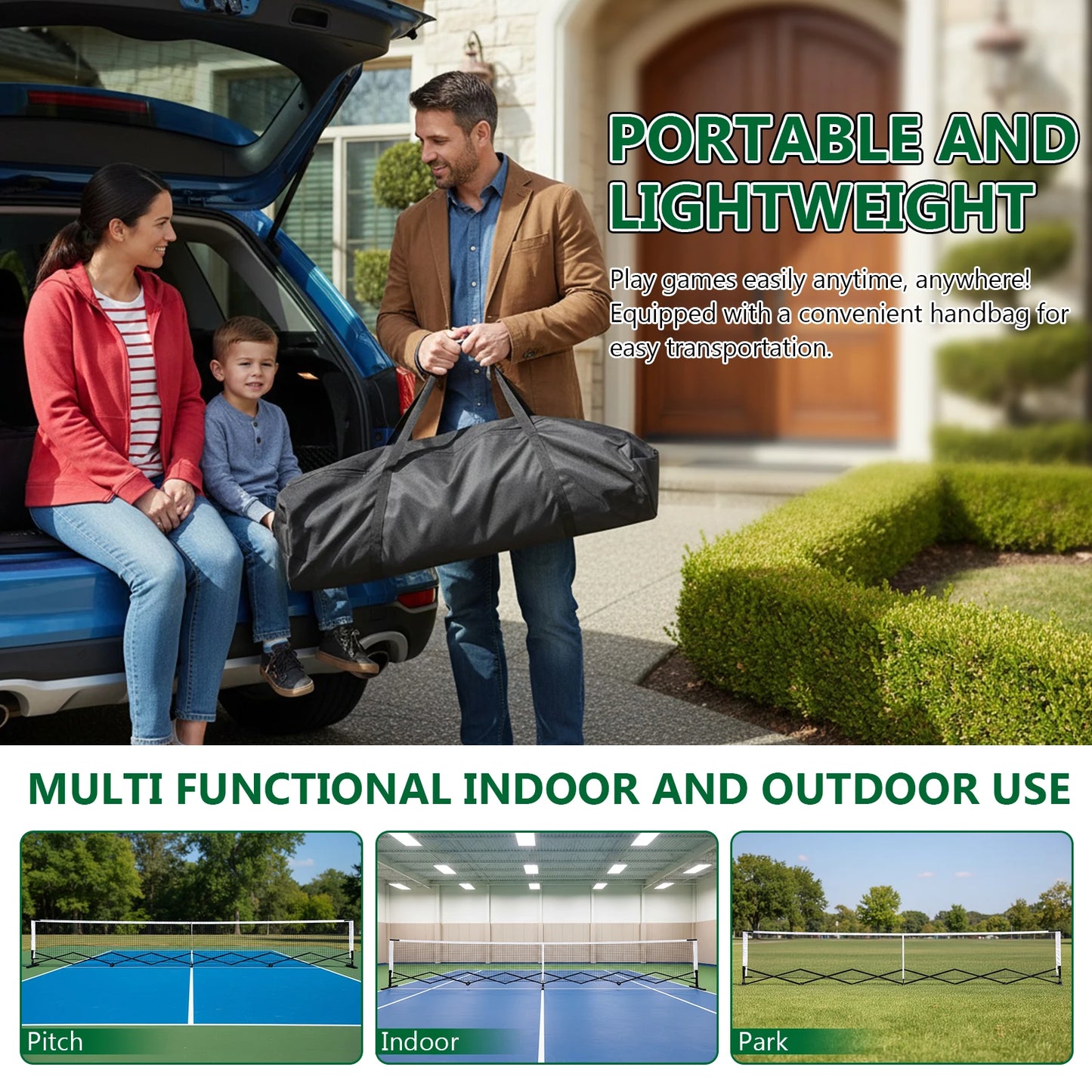 Pickleball Tennis Net 22FT Pickleball Net System with Steady Metal Frame Free Assembly & Carry Bag for Indoor and Outdoor Use