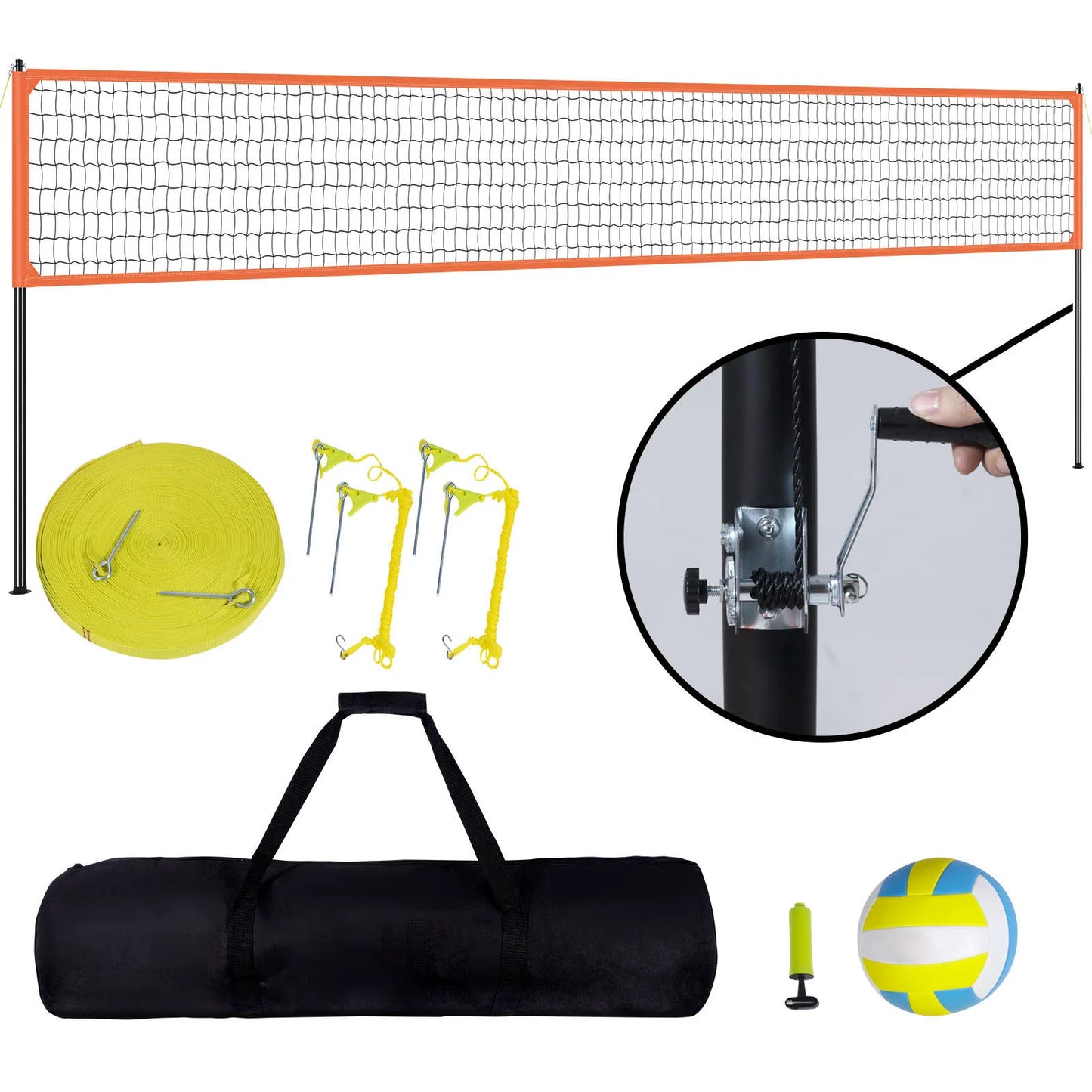 SucceBuy 1.25-1.75inch  Portable Volleyball Net System Adjustable Height Aluminum Poles Volleyball Set w/ Pump Carrying Bag