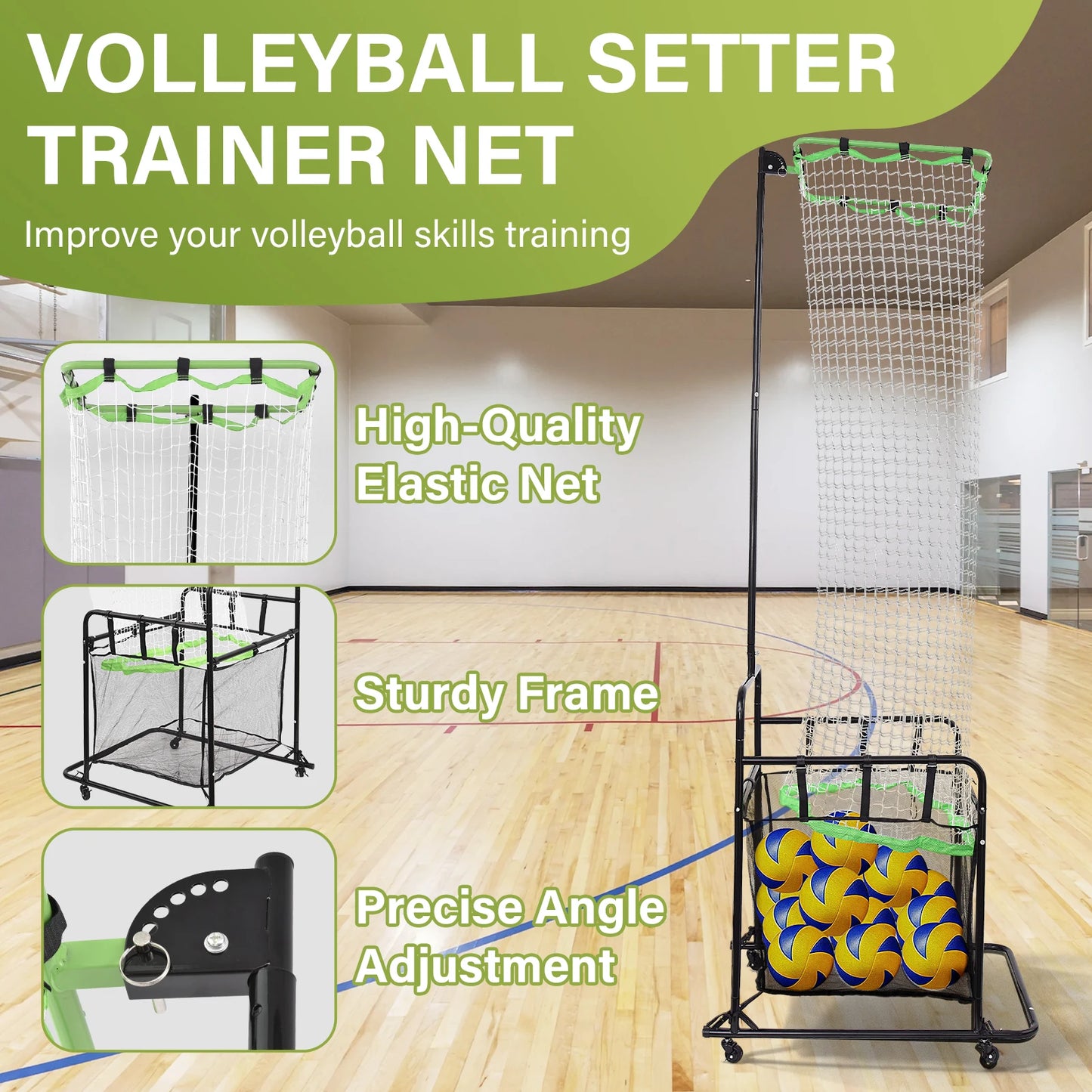Volleyball Setter Training Equipment - Adjustable Volleyball Setting Trainer with Net for Indoor/Outdoor Practice