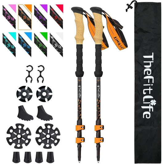 Carbon Fiber Trekking Poles–Collapsible and Telescopic Walking Sticks with Natural Cork Handle and Extended EVA Grips,Ultralight