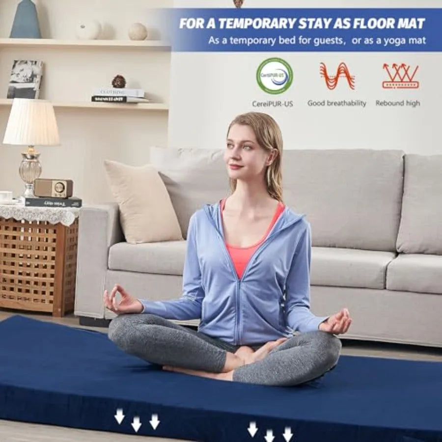Memory Foam Camping Mattress Pad CertiPUR-US Sleeping Mat Portable Roll Up Mattress for Adults Camping Bed Pads for Sleepover C
