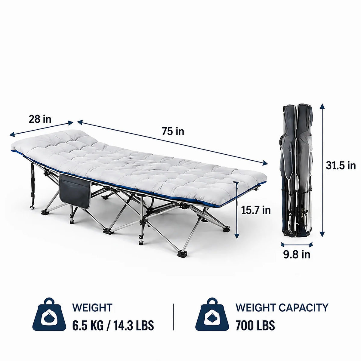 Foldable Cot Bed with Thick Mattress - Portable Camping & Office Nap Bed, Sturdy Steel Frame, Easy Fold & Lightweight for Indoor/Outdoor Use