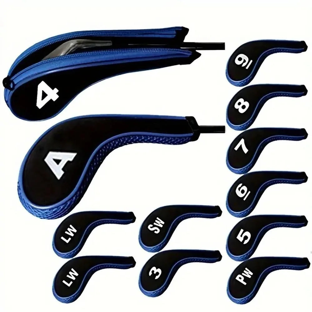 Protective Golf Club Covers 12-Piece Neoprene Number Print Set with Zippered Driver Head and Long Neck for Woods