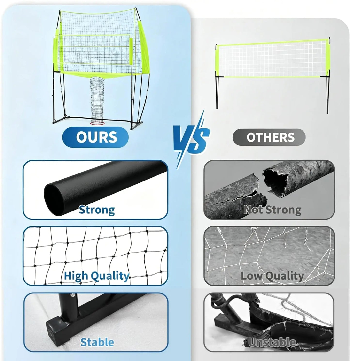 Volleyball Net Height Adjustable Durable Training Equipment Carry Bag Easy Setup For Indoor Outdoor Beach Backyard