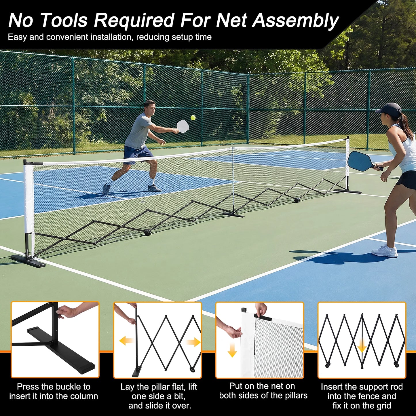 Pickle Balls Net Set System with Wheels Pickleball Training Netting Aluminum Alloy 22ft for Backyards Driveways & Garages