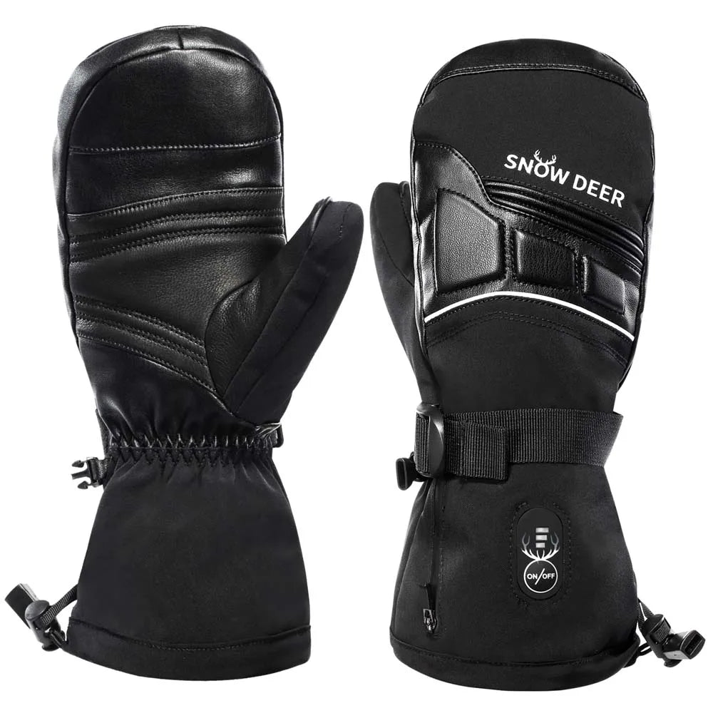 Moto Snowboard Rechargeable Electric Heated Skiing Gloves Leather Heating Gloves With Battery Winter Mittens For Women Men 2022
