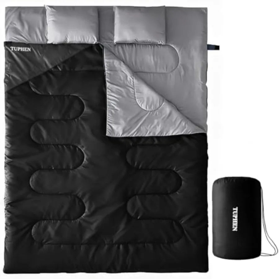 Double Sleeping Bag Sleeping Bag with 2 Pillows Queen Size XL Bag for 2 People Cold Warm Weather- 3 Seasons Waterproof Adults f