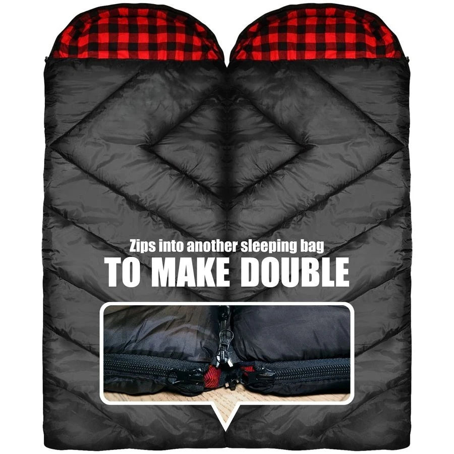0 Degree Sleeping Bag for Adults Cotton Flannel 4 Season Cold Weather Winter, XXL Big and Tall Camping Sleeping Bag with Compres