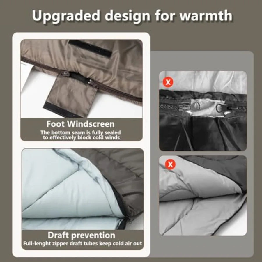 Double Sleepinag Bag for Adults Two Person Queen Size Camping Sleeping Bag for All Season Backpacking Hiking Cold Weather with