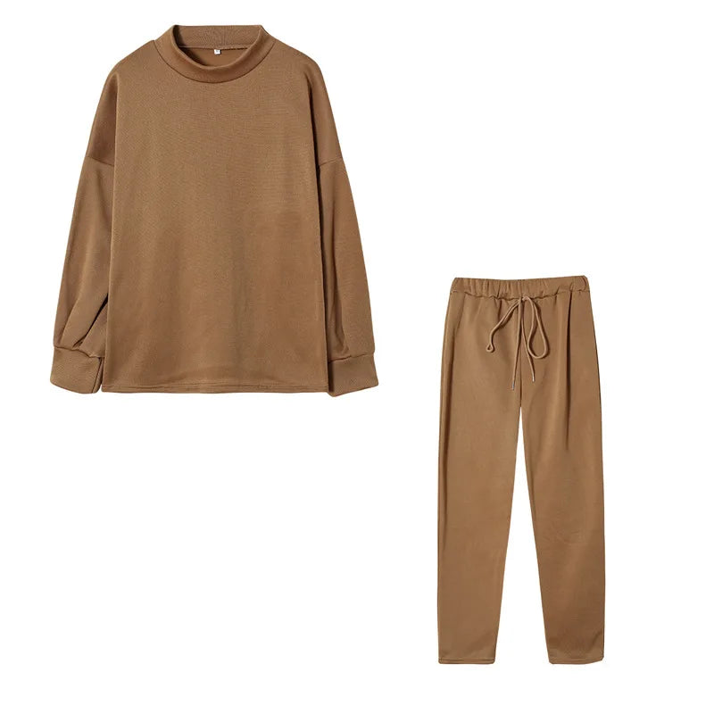 Autumn Winter 2Pcs Set Women Tracksuit Long Sleeve Pullover Warm Top Hoodie+Jogger Pants Solid Outfit Sport Suit Sets
