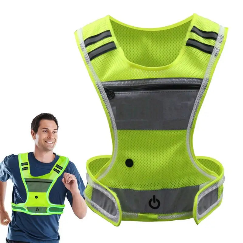 Night Running LED Reflective vest With Adjustable Elastic Belt 360 Degree Visibility Warning Night Lights For Night Sports
