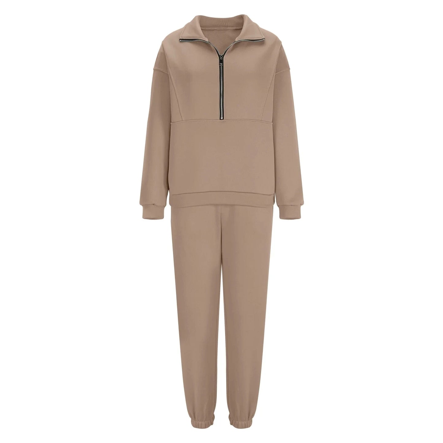 Casual Half Zip Up 2 Piece Sets For Women Loose Pullover Sweatshirt And Joggers Pants Sportswear Spring Autumn Solid Match Suits