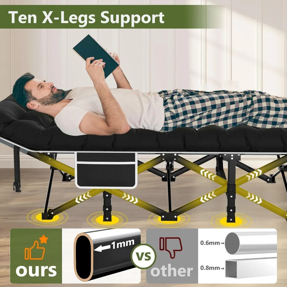 Slendor Camping Cot, Folding Camping Cots for Adults, Portable Sleeping Cot with Carry Bag, 1200D Double Layer Oxford,