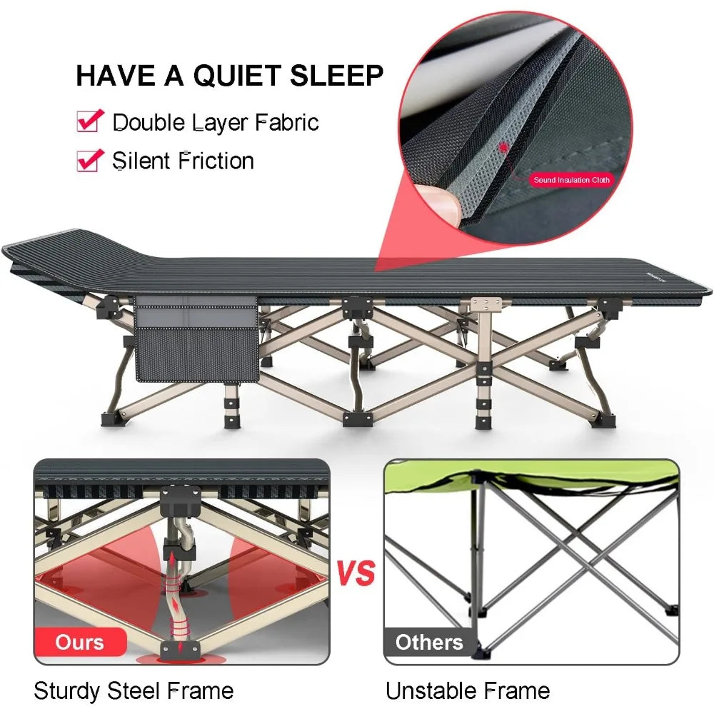 Comfortable Adult Camping Cot Lightweight Folding Bed with Carry Bag Supports 450 lbs