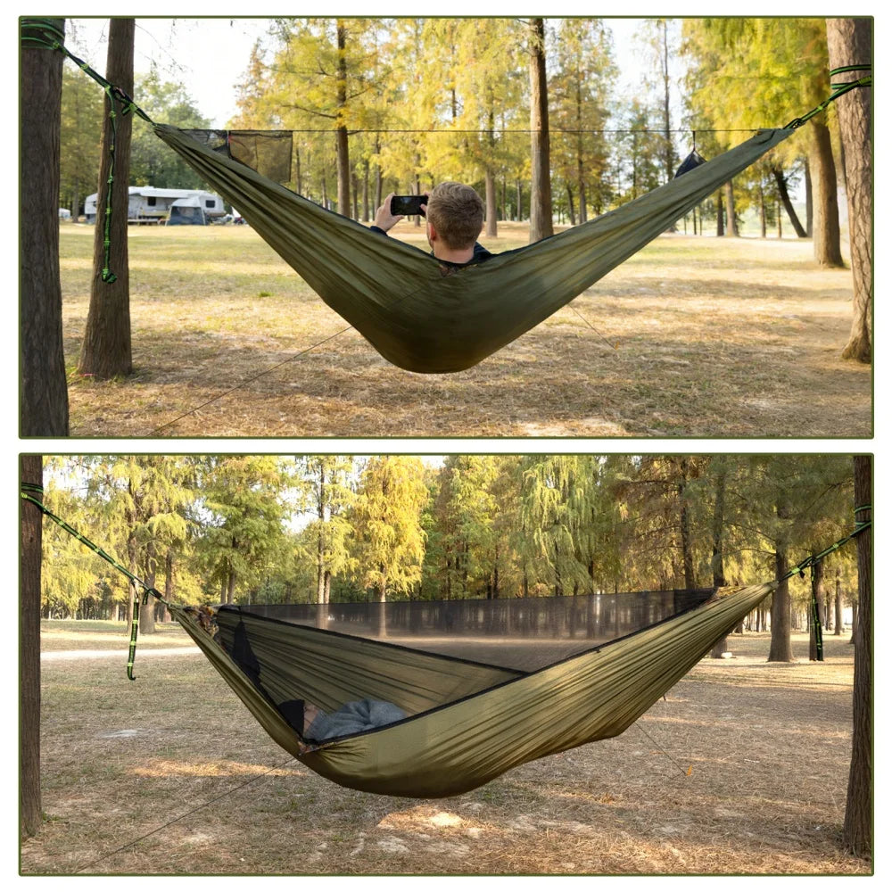 Night Cat Camping Hammock Outdoor: Portable Hammock with Mosquito Net and Sleeping Pad Lightweight for 1 Person for Wild Travel