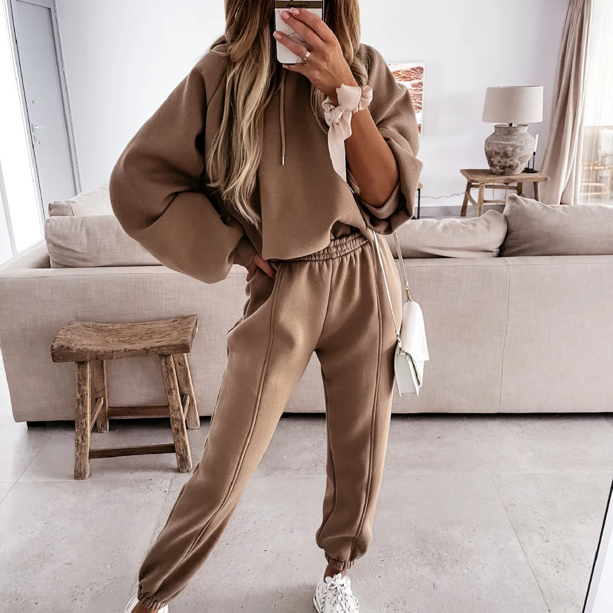 Two Piece Set Casual Fleece Tracksuit Women Winter 2025 Women's Sets Oversized Hooded Long Sleeve Hoodie Sport Pants Lady Suit