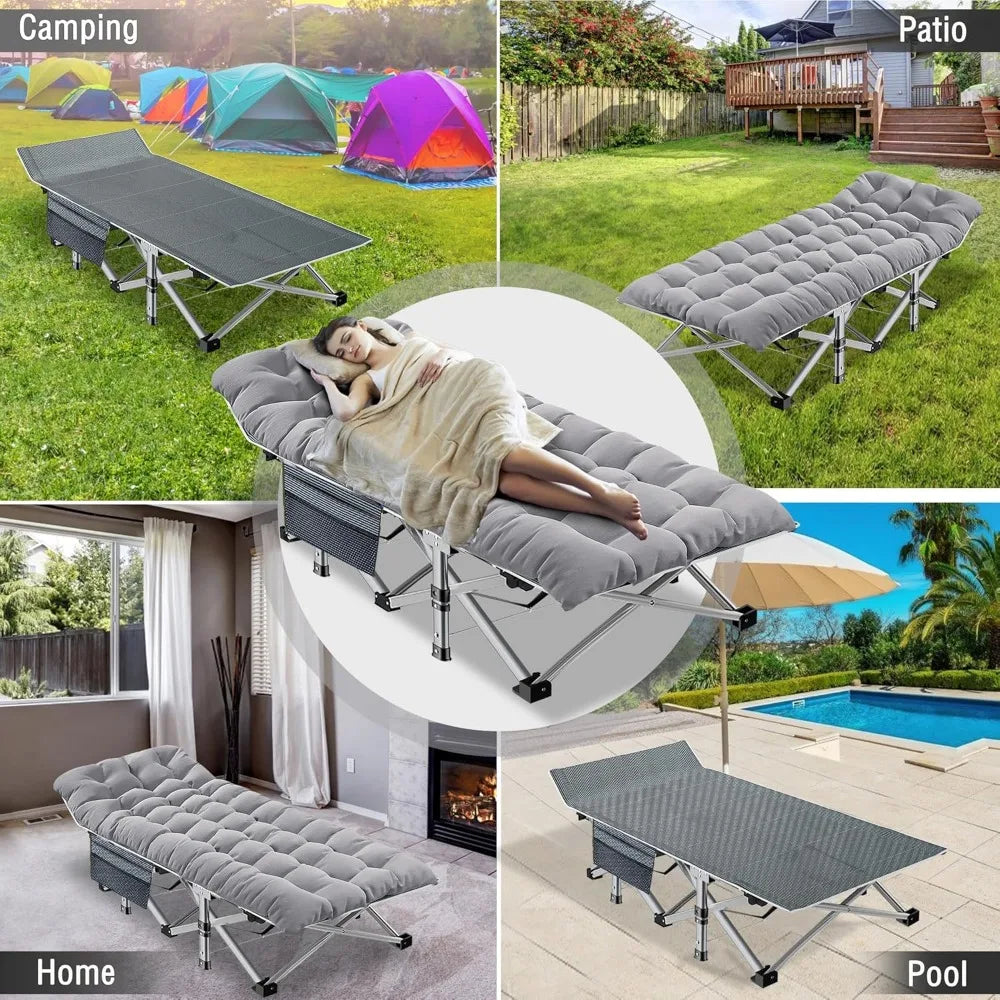 Heavy Duty Folding Camping Cot with Mattress 500 lb Capacity Portable Outdoor Sleeping Bed for Adults Travel