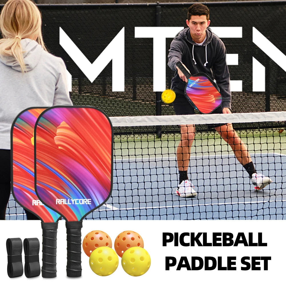 Pickleball Paddles Set of 2, Fiberglass Surface for Enhanced Power & Control, Includes 2 Paddles, 4 Balls and Pickleball Bag, Be