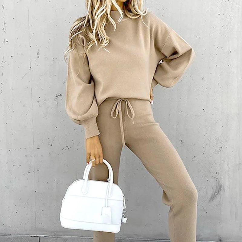 Autumn Winter 2Pcs Set Women Tracksuit Long Sleeve Pullover Warm Top Hoodie+Jogger Pants Solid Outfit Sport Suit Sets