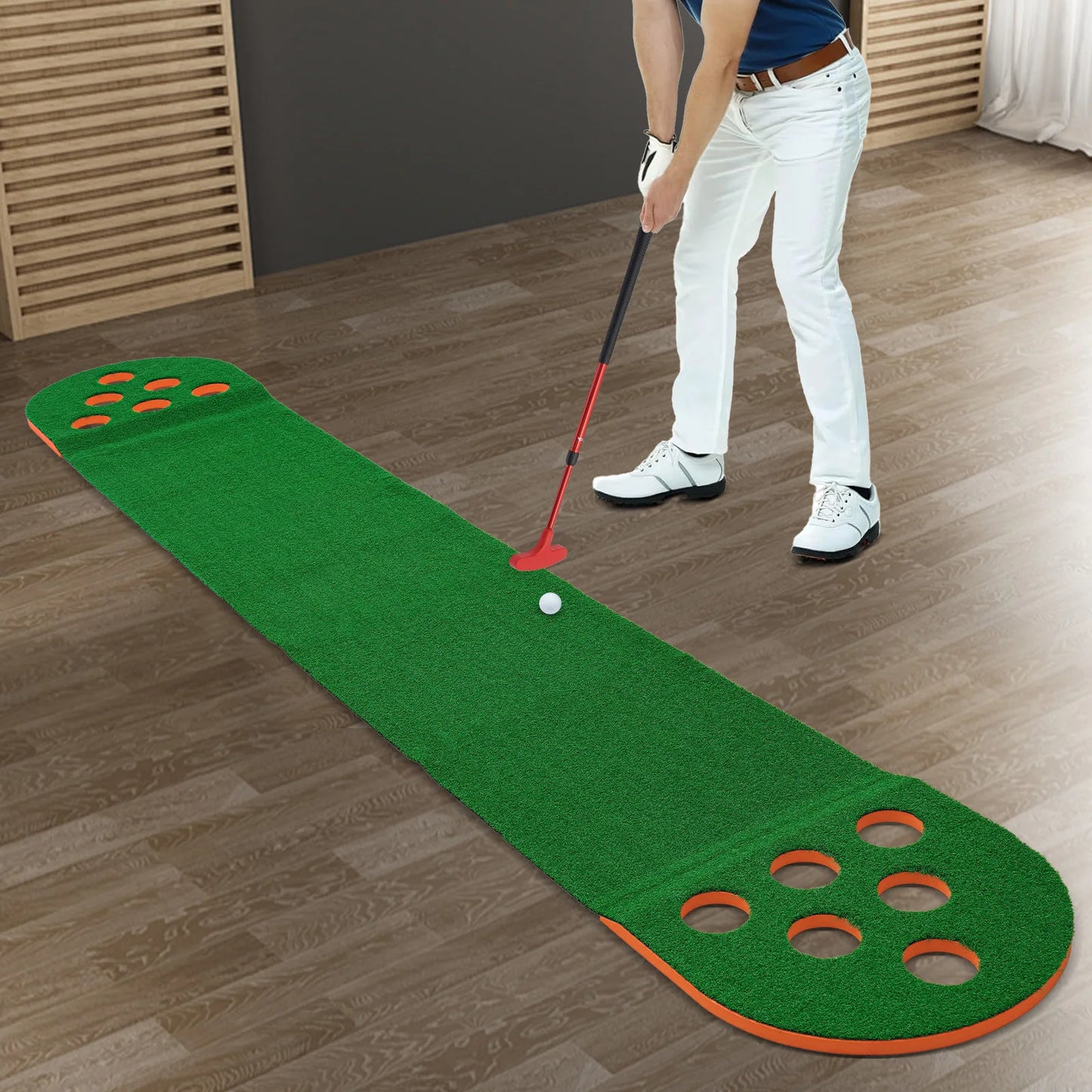Foldable Golf Putting Mat with 2 Clubs 2 Balls Mini Golf Putting Practice Mat Durable Golf Training Pad Golf Pong Putting Game S