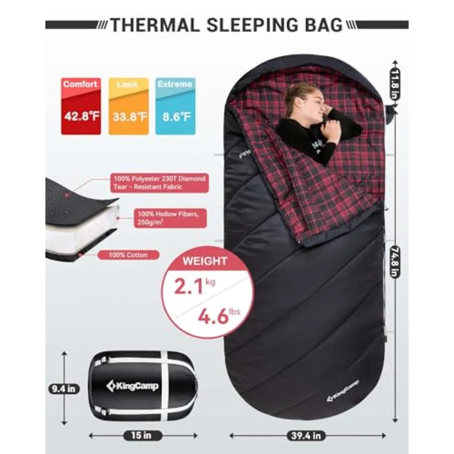 Sleeping Bag for Adults Cold Weather and Warm Extra Wide Big and Tall XL Portable Waterproof Flannel Sleeping Bags Essentials G