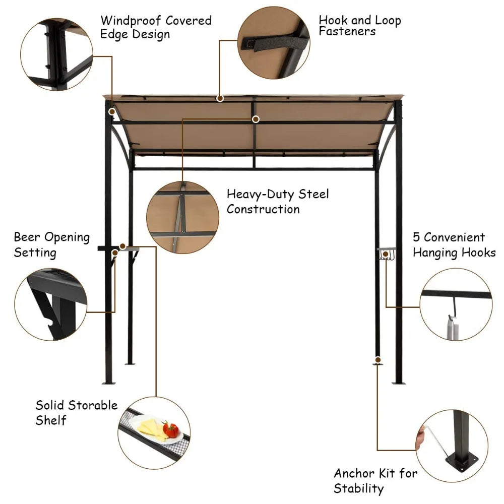 7x4.4ft Grill Gazebo, Patio Outdoor Backyard BBQ Canopy Shelter, Soft Top, Heavy-Duty Steel Construction, Storage, Customized