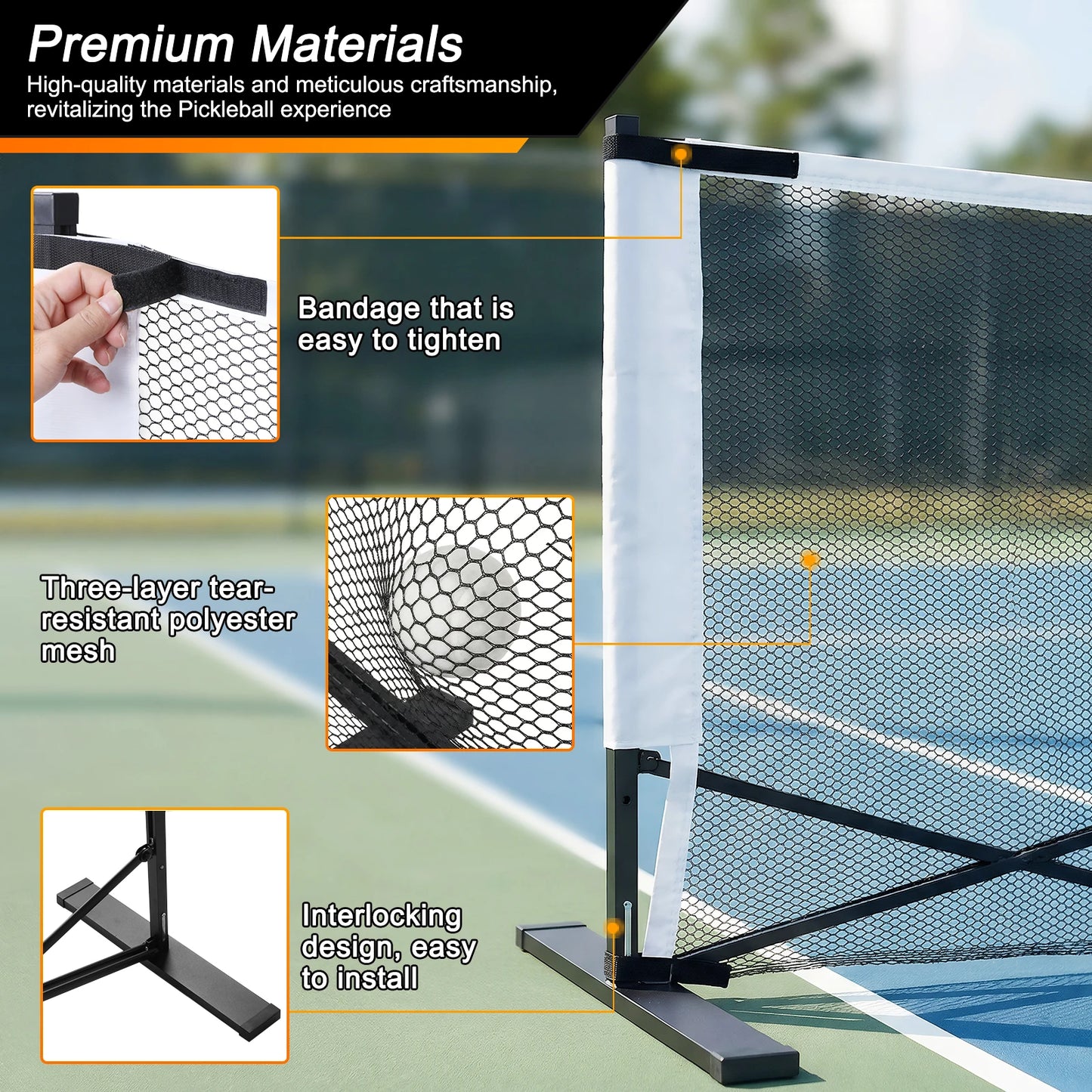 Stable Pickleball Metal Frame with Wheels Pickle Balls Net Set System Aluminum Alloy 22ft for Backyards Driveways & Garages