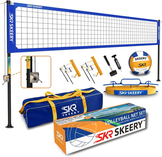Professional Outdoor Volleyball Net Set with Adjustable Poles, Anti-Sag Design for Backyard Beach Grass Use