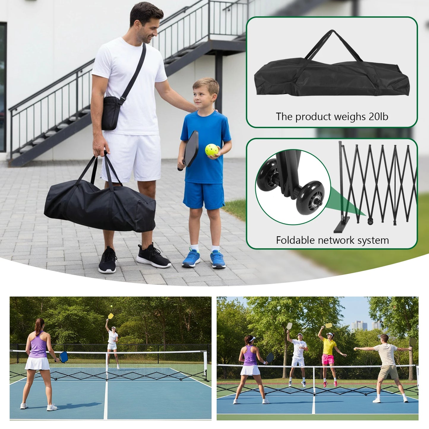 Pickleball Tennis Net 22FT Pickleball Net System with Steady Metal Frame Free Assembly & Carry Bag for Indoor and Outdoor Use