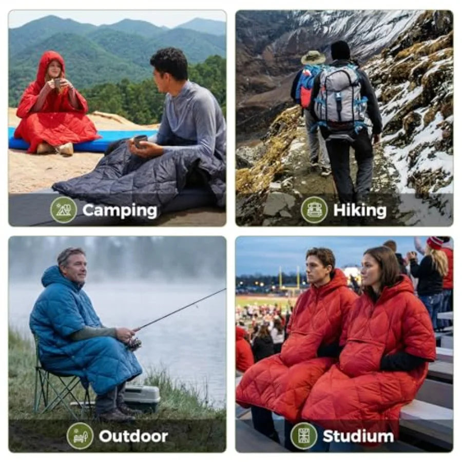 Wearable Sleeping Bag Recycled Water-Resistant Camping Blanket Poncho Ultralight Packable Stadium Blanket for Outdoor