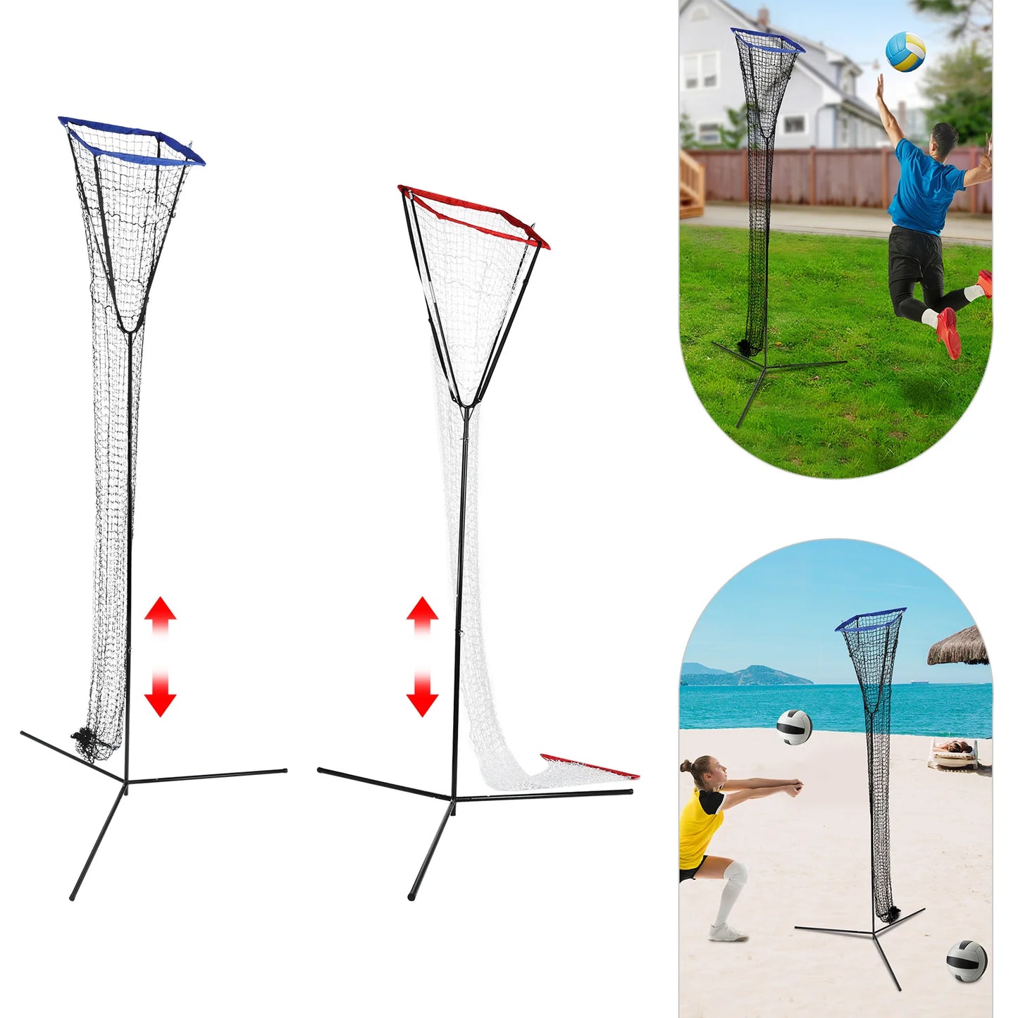 Volleyball Training Iron Net Frame,Blue/Red Volleyball Training Equipment Adjustable Height and Angle for Indoor and Outdoor