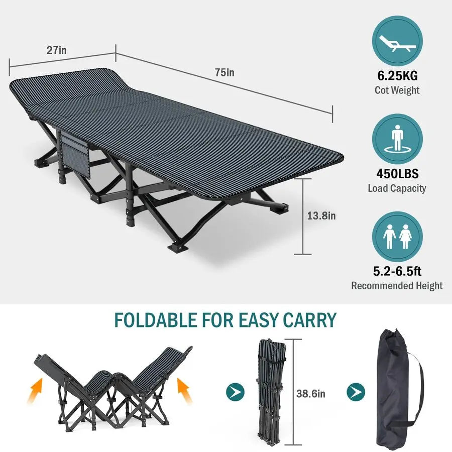 Cot for Adults, Folding Bed with Comfortable Cushion, Tent Portable Sleeping Bed with Carry Bag for Camp, Office Use, Outdoor, T