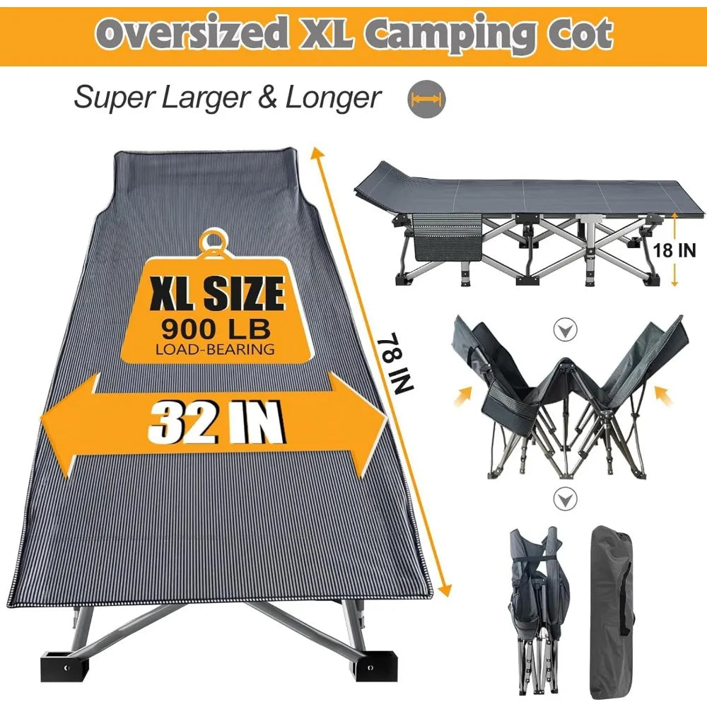 Heavy Duty Folding Camping Cot with Mattress 500 lb Capacity Portable Outdoor Sleeping Bed for Adults Travel