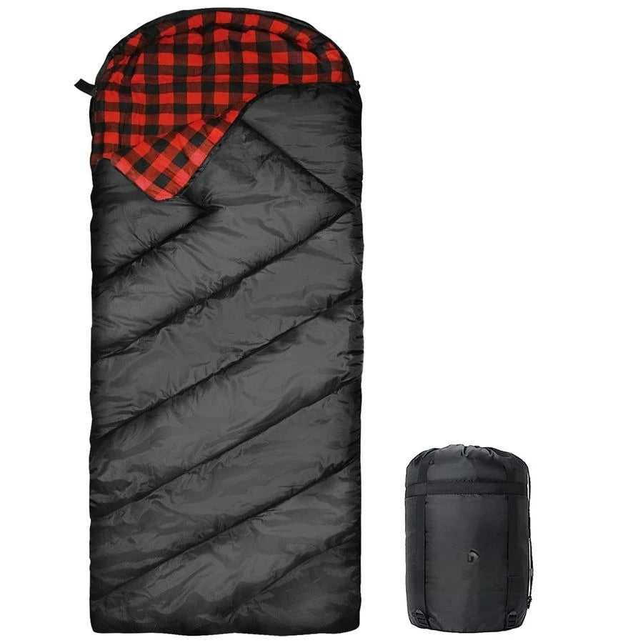 0 Degree Sleeping Bag for Adults Cotton Flannel 4 Season Cold Weather Winter, XXL Big and Tall Camping Sleeping Bag with Compres