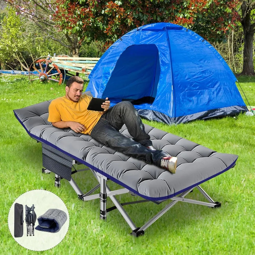Heavy Duty Folding Camping Cot with Mattress 500 lb Capacity Portable Outdoor Sleeping Bed for Adults Travel