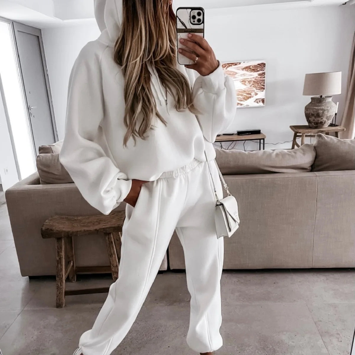 Two Piece Set Casual Fleece Tracksuit Women Winter 2025 Women's Sets Oversized Hooded Long Sleeve Hoodie Sport Pants Lady Suit