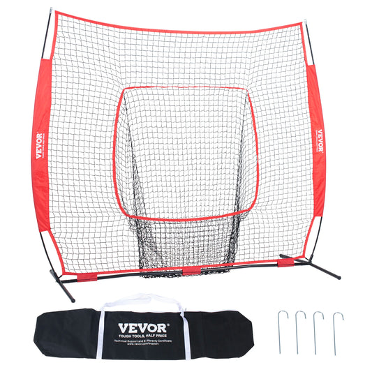 VEVOR 7x7 ft Baseball Softball Practice Net, Portable Baseball Training Net for Hitting Batting Catching Pitching
