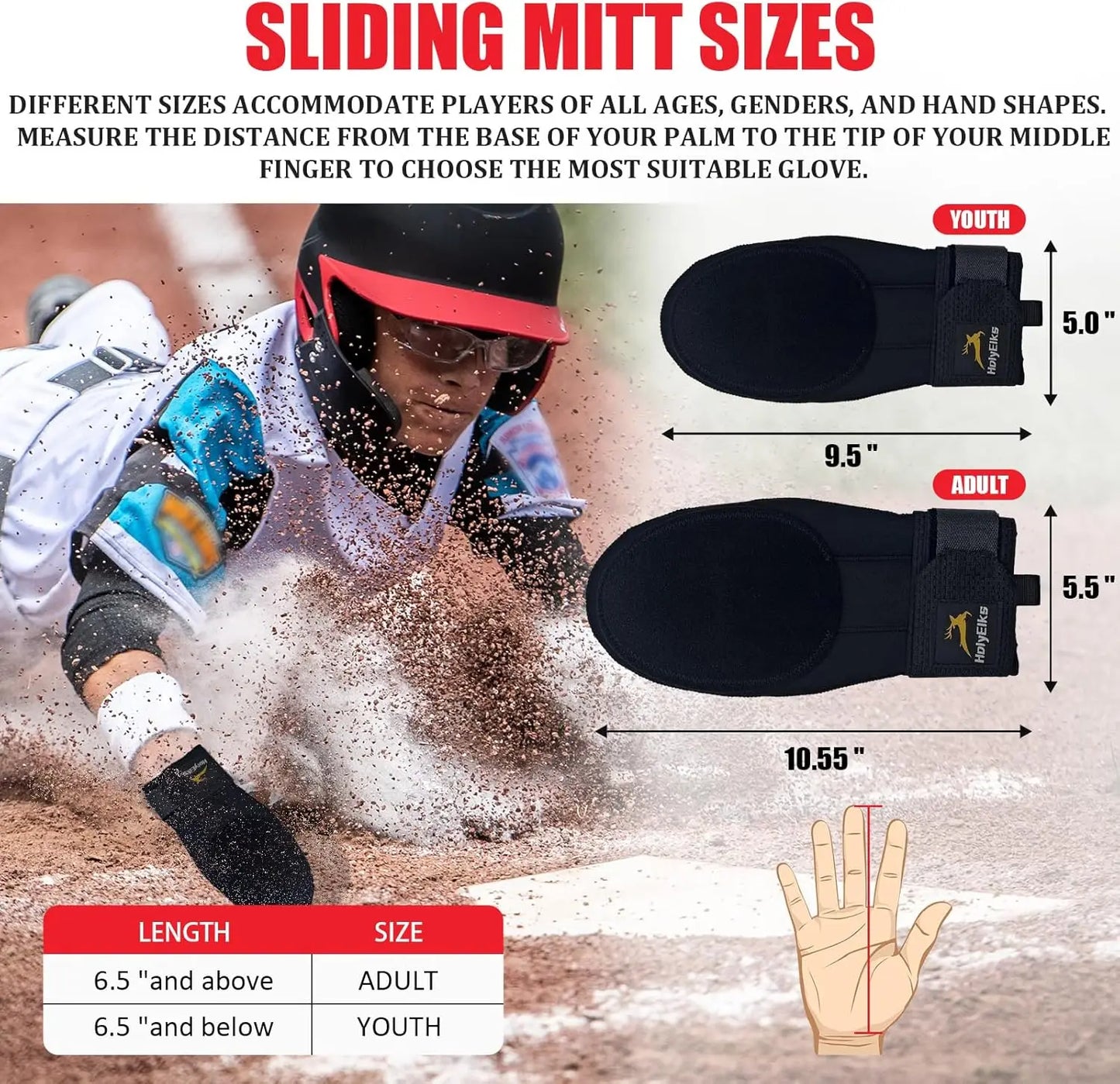 Baseball Sliding Mitt, Youth Sliding Glove Hand Guard for Baserunning, Neoprene with Aluminum Reinforcement and Padded Palm