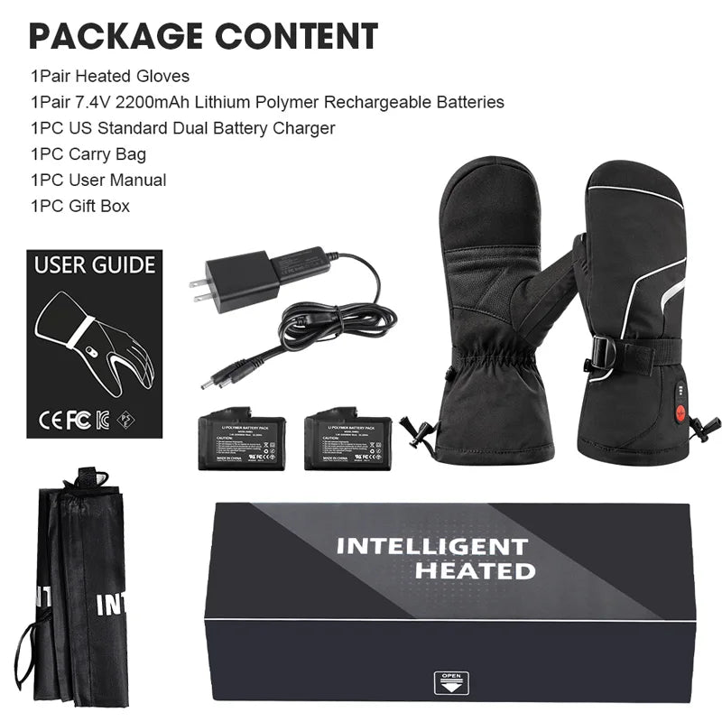 SNOW DEER Electric Heating Glove for Winter Thermal Gloves Rechargeable for Men Women Waterproof Heated Ski Mittens with Battey