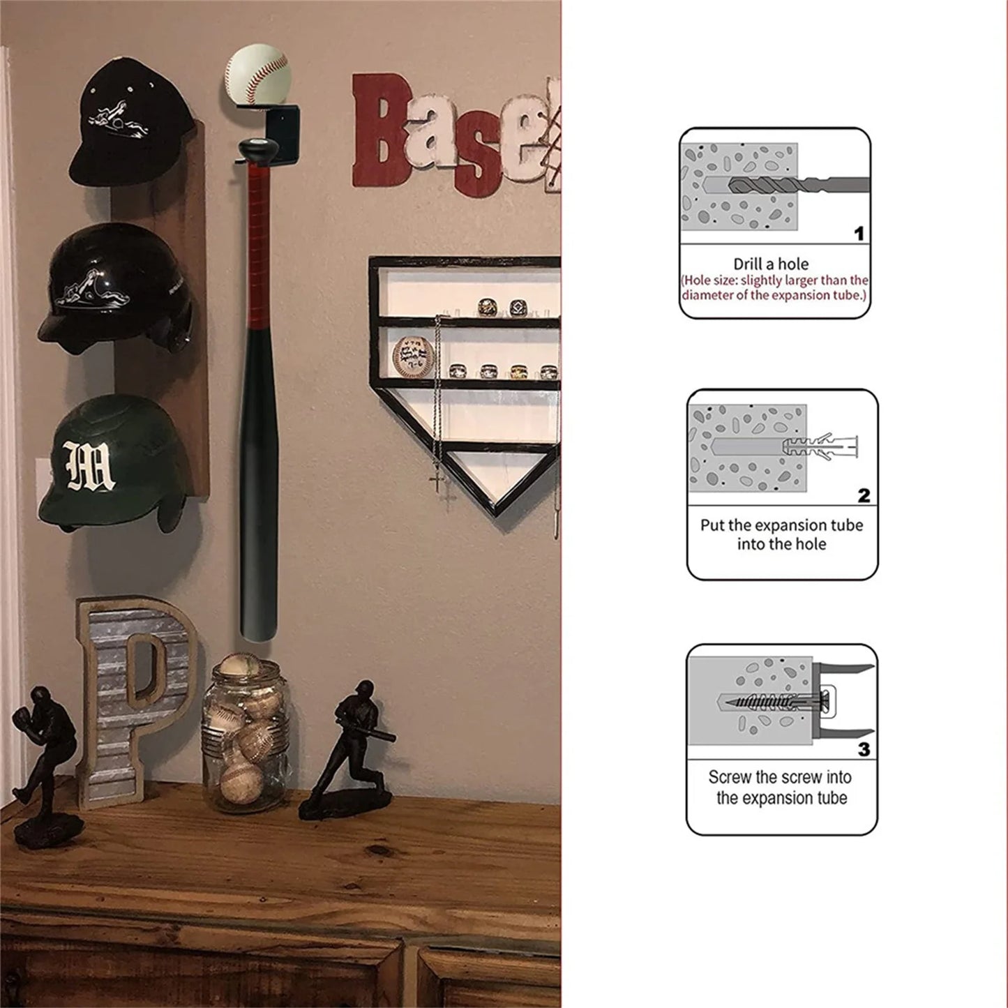 2pcs Vertical Baseball Bat Softball Bat Display Wall Mount Wall Rack Wall Holder Easy To Install