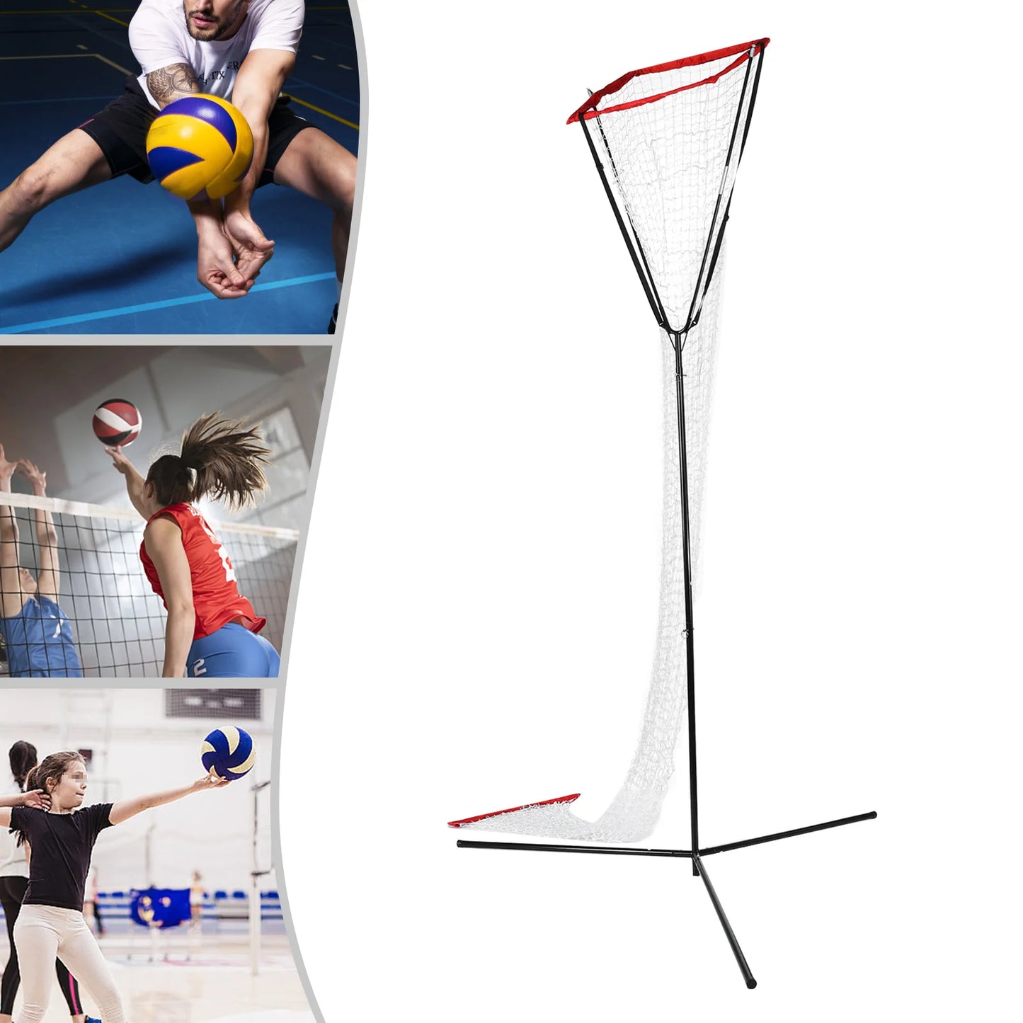 Volleyball Training Iron Net Frame,Blue/Red Volleyball Training Equipment Adjustable Height and Angle for Indoor and Outdoor