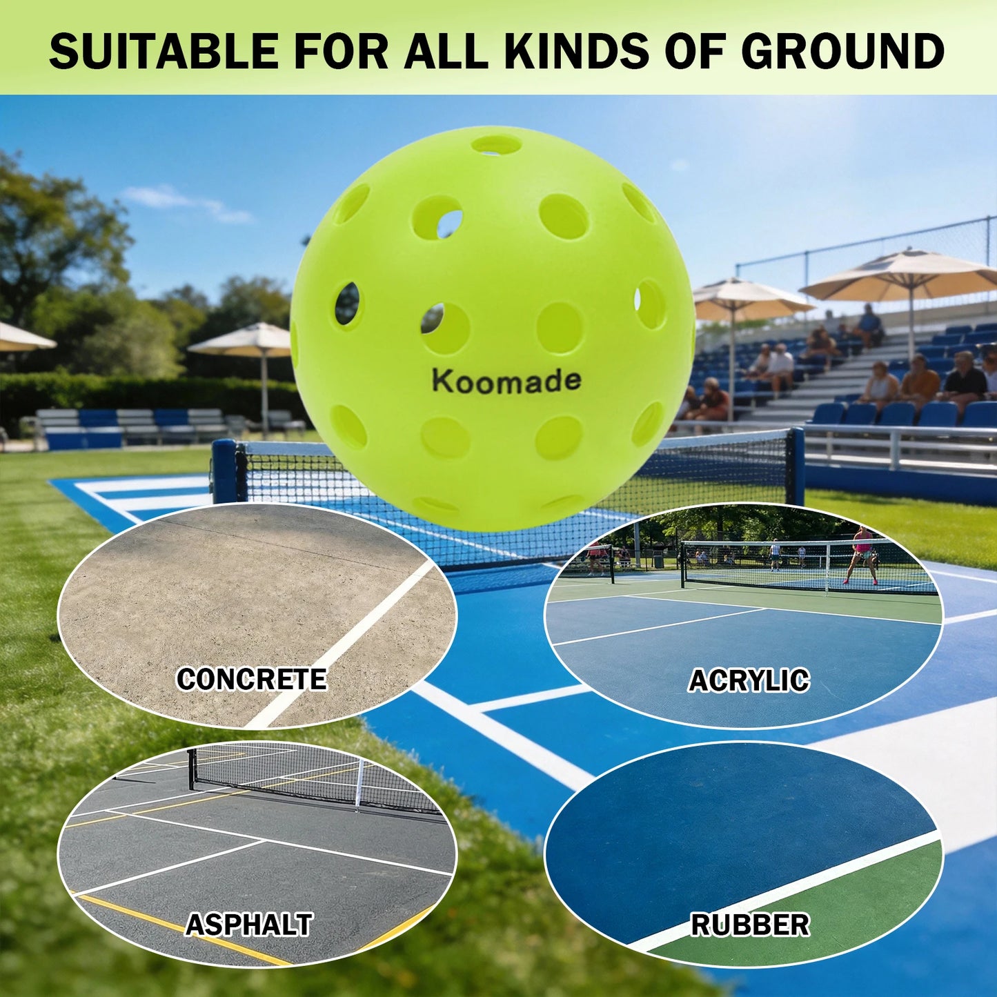 KOOMADE 8/16pcs Pickleball Balls 40 Holes Colorful and Durable Pickleballs 74mm Training Ball Practice Competition Pickleball