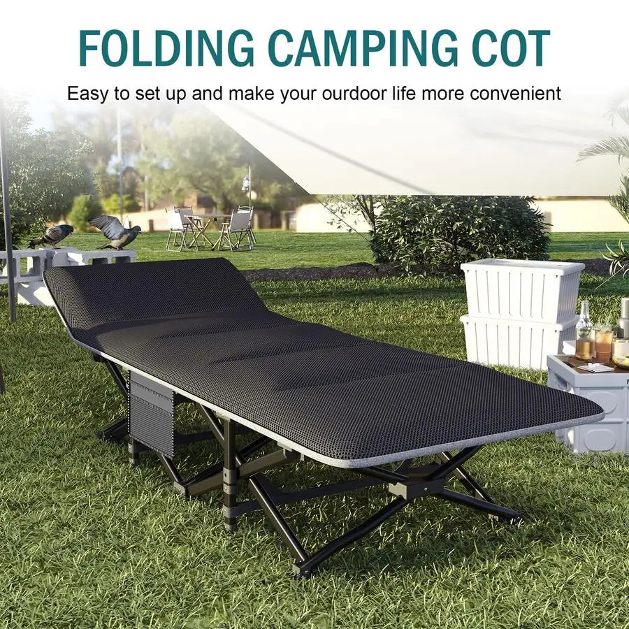 Cot for Adults, Folding Bed with Comfortable Cushion, Tent Portable Sleeping Bed with Carry Bag for Camp, Office Use, Outdoor, T