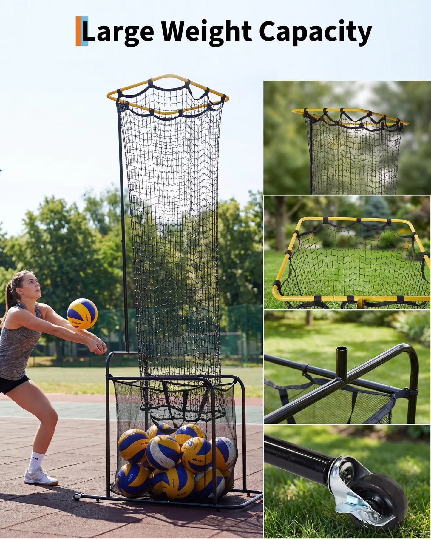 Adjustable Volleyball Setter Training Net – 5 Angles & Heights, Portable Trainer with Locking Wheels for Setting, Serving