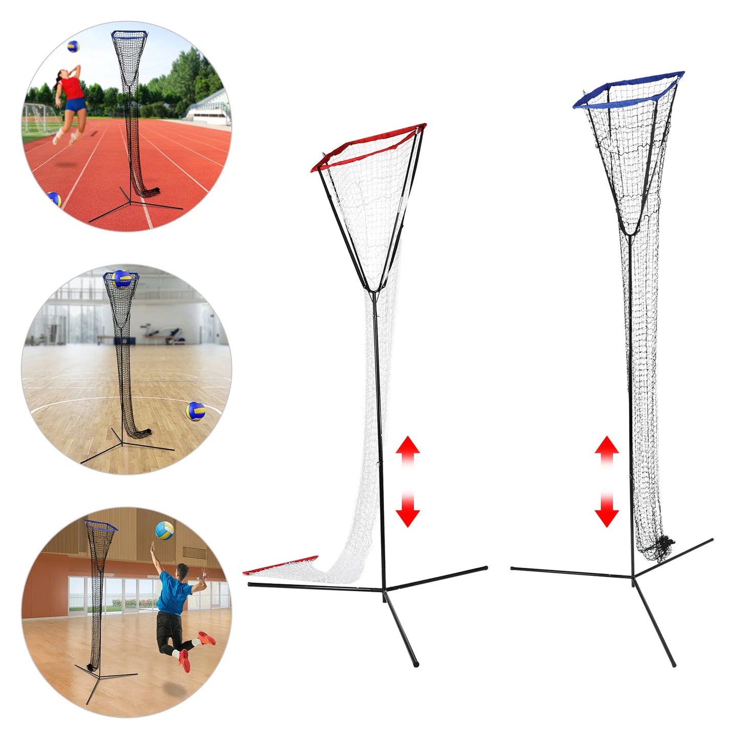 Volleyball Training Iron Net Frame,Blue/Red Volleyball Training Equipment Adjustable Height and Angle for Indoor and Outdoor