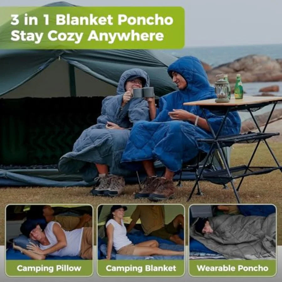 Wearable Sleeping Bag Recycled Water-Resistant Camping Blanket Poncho Ultralight Packable Stadium Blanket for Outdoor