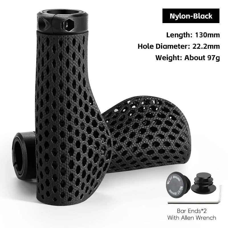 WEST BIKING 3D Printed Bicycle Grips Shock Absorption MTB Mountain Bike Handlebar Cover Ergonomic Cycling Handle Grip Bike Parts