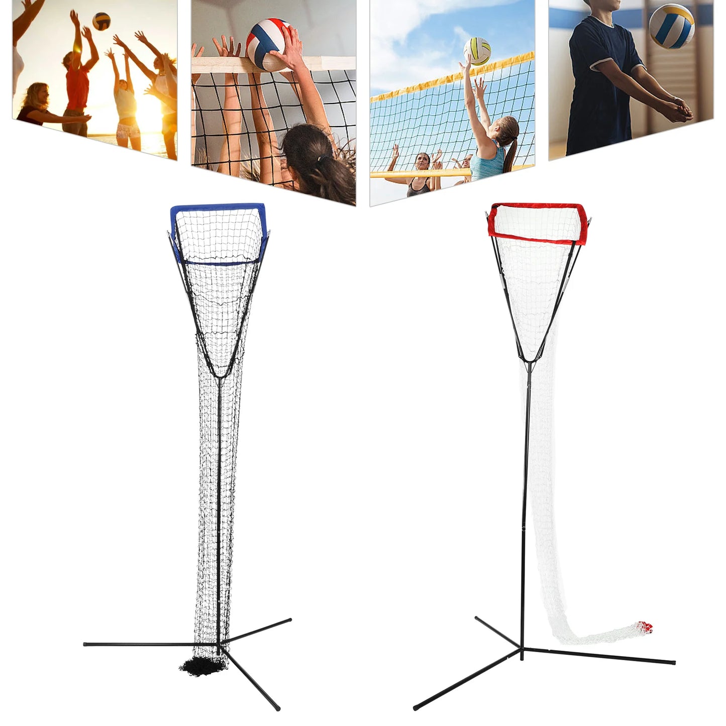 Volleyball Training Iron Net Frame,Blue/Red Volleyball Training Equipment Adjustable Height and Angle for Indoor and Outdoor
